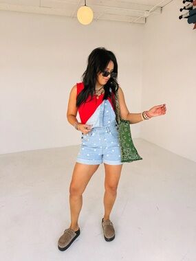 Brand new Polka Dot Denim Short Overalls ,